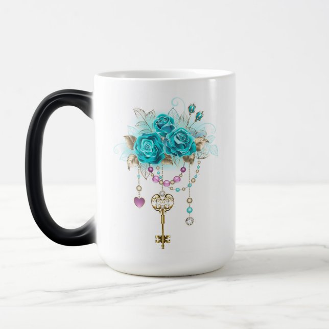 Mug Magic Roses turquoise avec touches (Gauche)