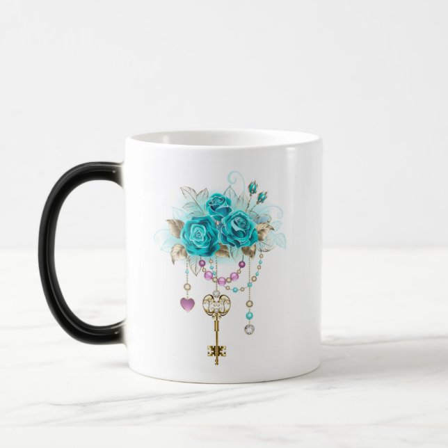 Mug Magic Roses turquoise avec touches (Gauche)