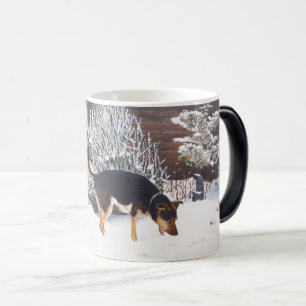 Mug Magic Scène de neige d'hiver avec le chien noir et