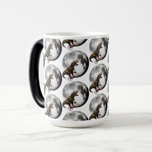 Mug Magic T-Rex à bicyclette avec des roses encerclant la lu