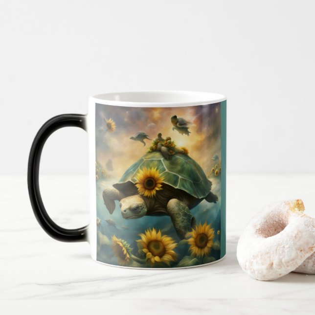Mug Magic Tortues fantaisistes nagent dans des eaux bleues c (Avec donut)
