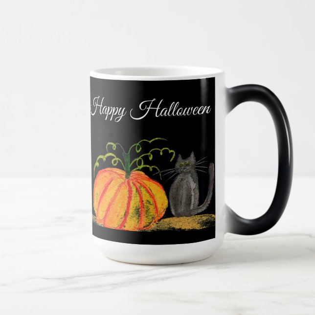 Mug Magic Trace ou traitement Halloween Citrouille Chat Cute (Droite)