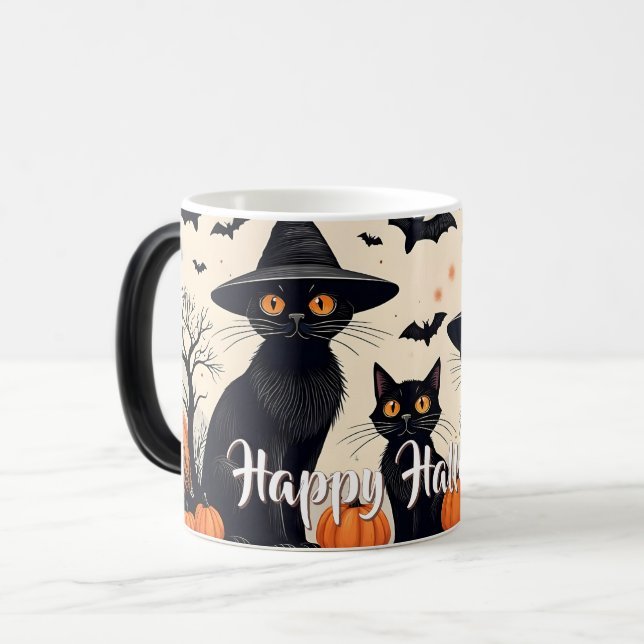Mug Magic Trois chats noirs avec Casquettes à l'Halloween (Devant gauche)