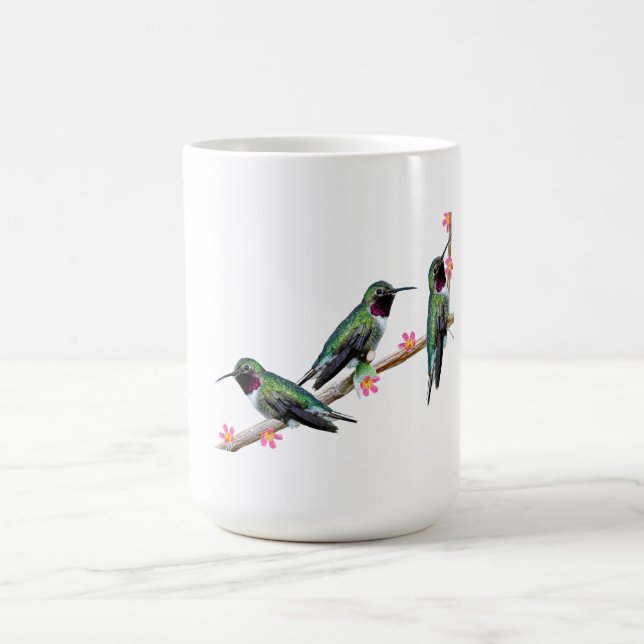 Mug Magic Trois colibris perchés sur une branche d'une fleur (Centre)
