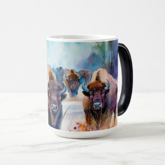 Mug Magic Troupeau de bisons dans la neige en aquarelle