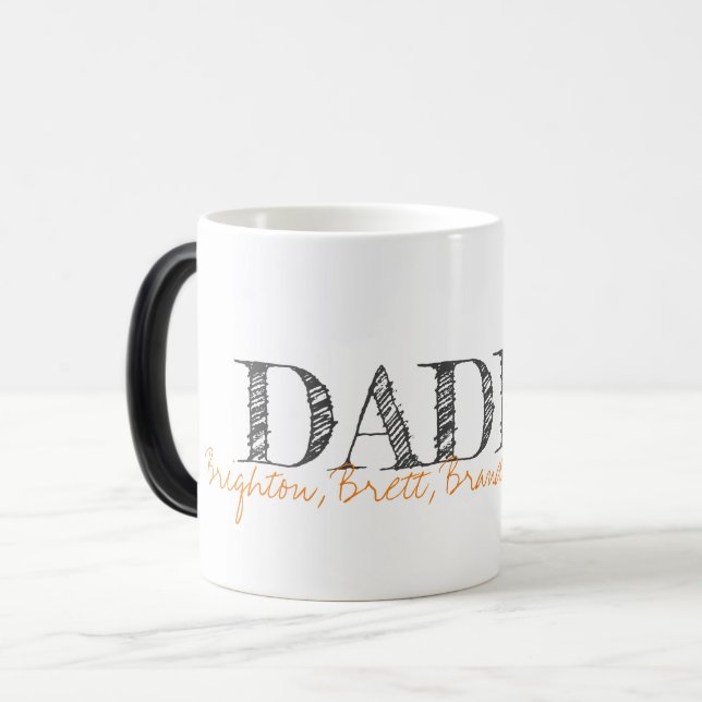 Mug Magic Typographie moderne DADDY Kids NAMES Keepsaké (Devant gauche)