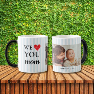 Mug Magic Un Coeur Bleu Stripes We Love You Mom Photo