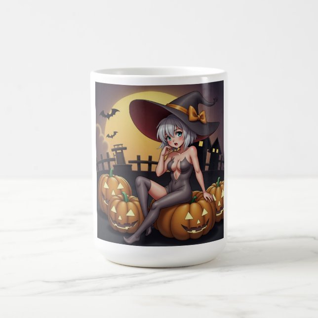 Mug Magic Une sorcière d'Halloween aux yeux verts sur Jack-O (Centre)