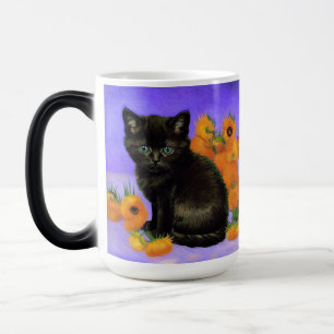 Mug Magic Van Gogh Kitten noir avec des tournesols