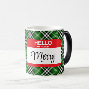 Mug Magic Vert Plaid Bonjour Mon Nom Joyeux Tag Joyeux Amusa