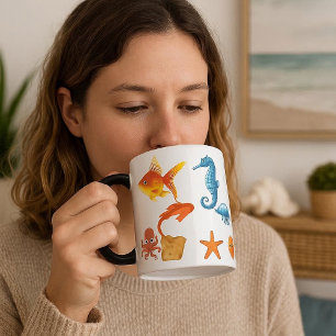 Mug Magic Vie marine tropicale Poisson rouge Hippocampe Poul