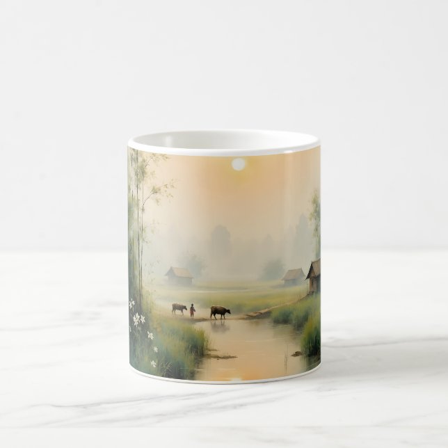 Mug Magic Vietnamese Morning Mist Village Watercolor Art (Centre)
