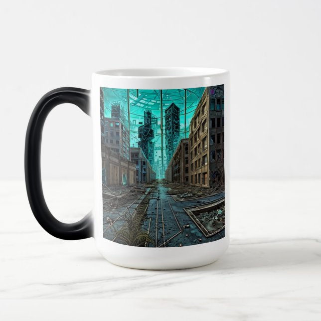 Mug Magic Ville abandonnée Dystopian AI Généré d'oeuvres d'a (Gauche)