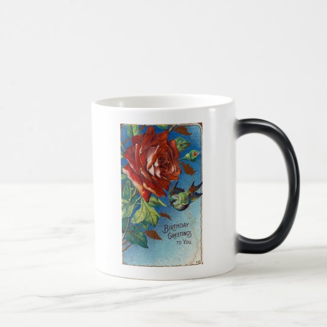 Mug Magic Voeux d'anniversaire vintages Rose et oiseau (Droite)