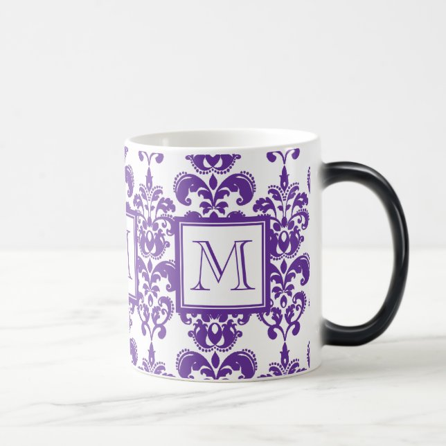 Mug Magic Votre monogramme, motif pourpre foncé 2 de damassé (Droite)