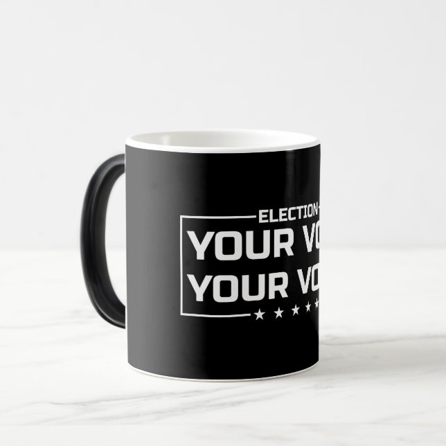Mug Magic Votre vote Votre police blanche de voix (Devant gauche)