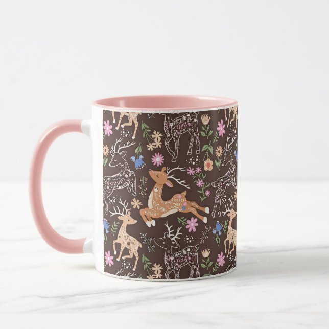 Mug Magical Folk Art Deer in a Woodland Forest (Gauche)