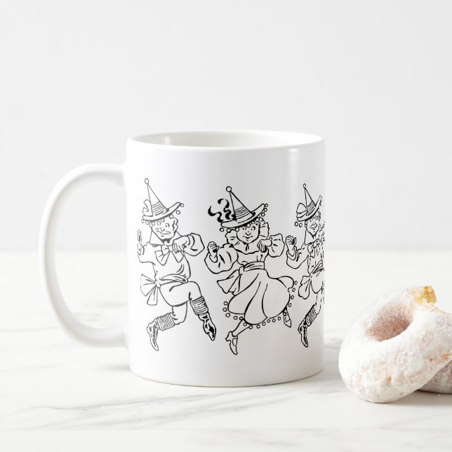 Mug Magicien d'Oz vintage, Munchkins dansants mignons  (Avec donut)