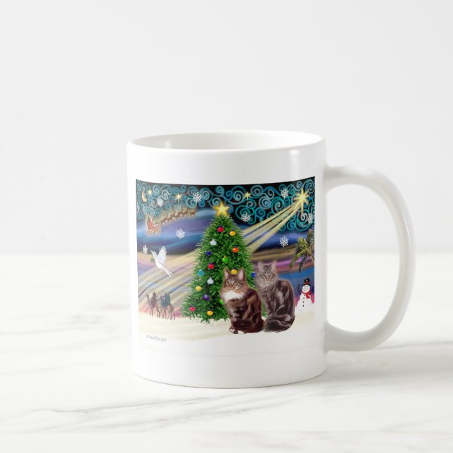 Mug Magie de Noël - Deux chats Maine Coon (Droite)