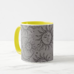 Mug Magie Noire Grise Vintage Céleste Soleil Lune Étoi