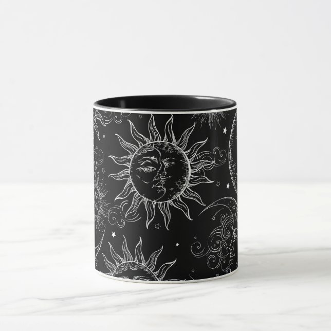 Mug Magie Noire Vintage Céleste Soleil Lune Étoiles (Centre)