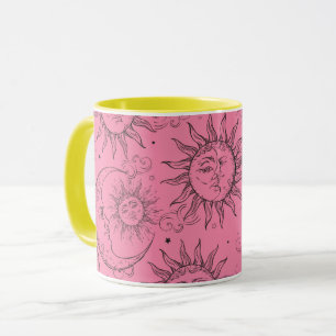 Mug Magie Rose Vintage Céleste Soleil Lune Étoiles