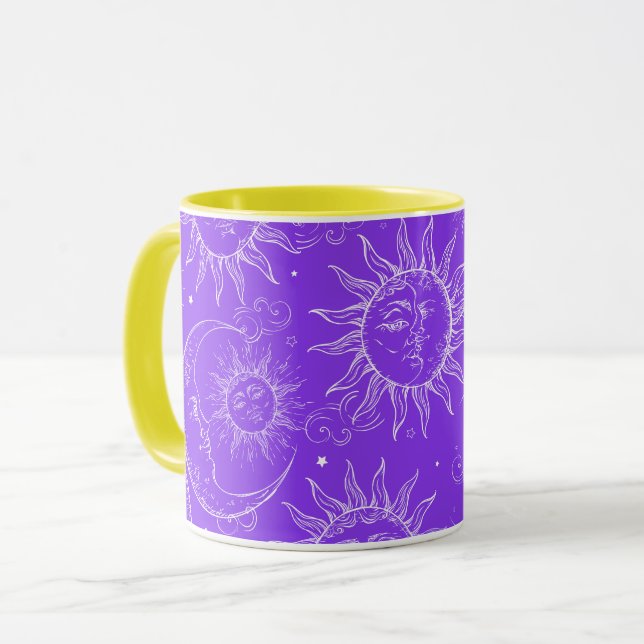 Mug Magie Violette Céleste Vintage Soleil Lune Étoiles (Devant gauche)