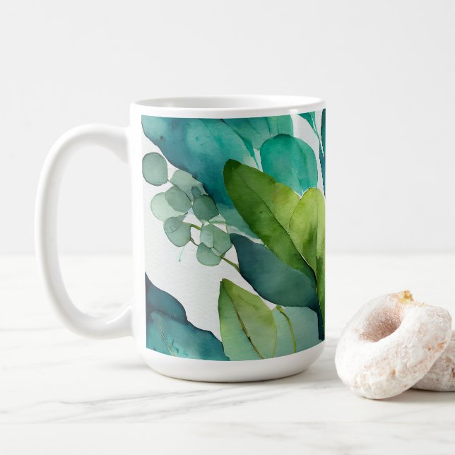 Mug Magnifique, Abstrait Sarcelle, Vert, Émeraude, Bot (Avec donut)