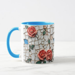 Mug Magnifique broche en mosaïque et Motif Rose bleu