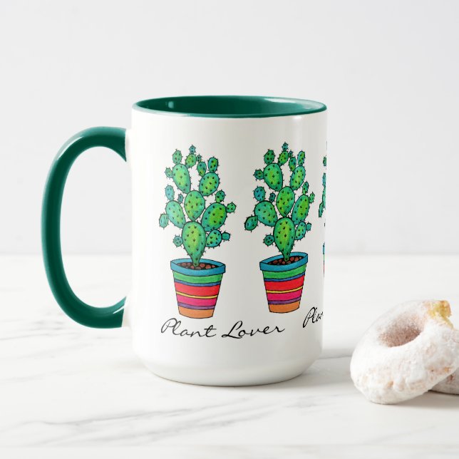 Mug Magnifique Cactus Aquarelle En Beau Pot (Avec donut)