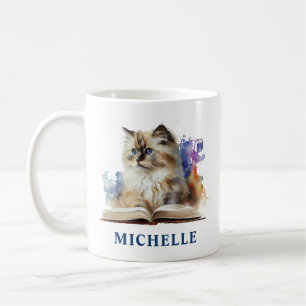 Mug Magnifique chat Ragdoll et fleurs bleues à l'aquar