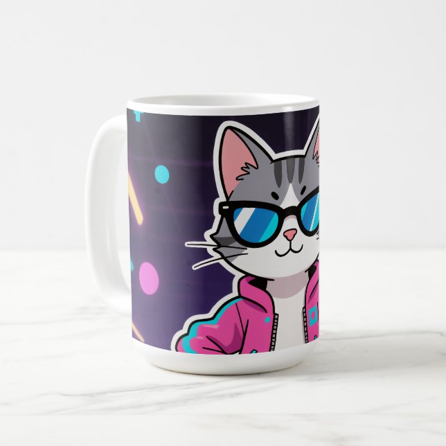Mug Magnifique Cool Retro Gamer Cat Full Image (Devant gauche)