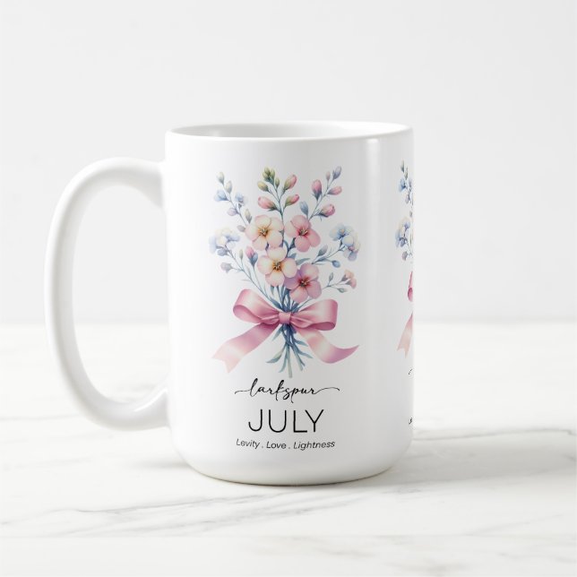 Mug Magnifique Fleur de Mois de Naissance /Juillet/ (Gauche)
