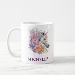 Mug Magnifique licorne et fleurs de fantaisie à l'aqua