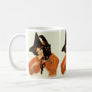 Mug Magnifique sorcière vintage avec un chat noir mign