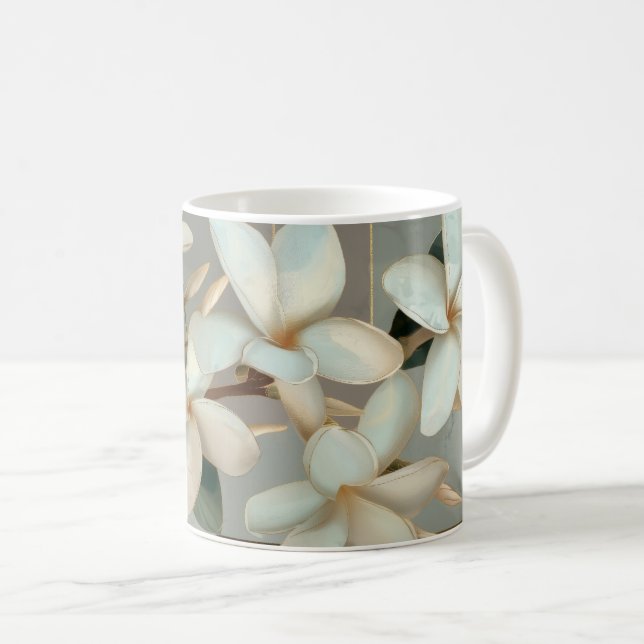Mug Magnolia blanche Floral Ligne Or Marbre (Devant droit)
