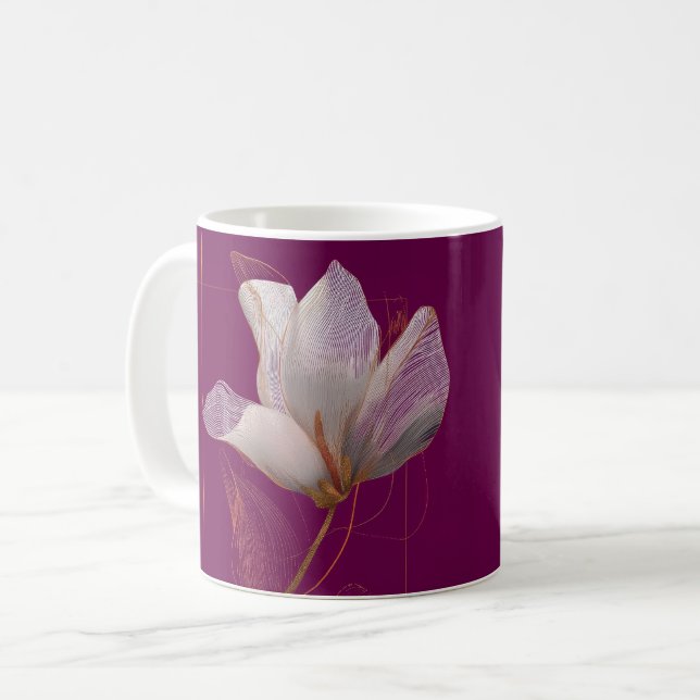 Mug Magnolia blanche ligne dorée magenta (Devant gauche)