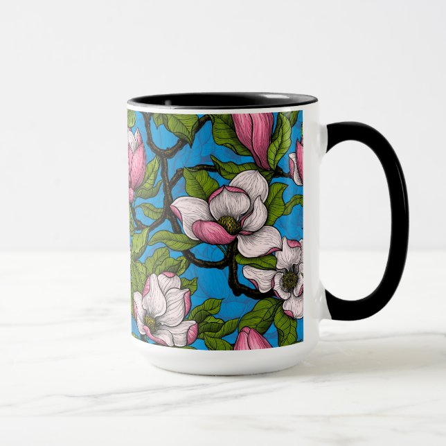 Mug Magnolia en floraison sur bleu (Droite)