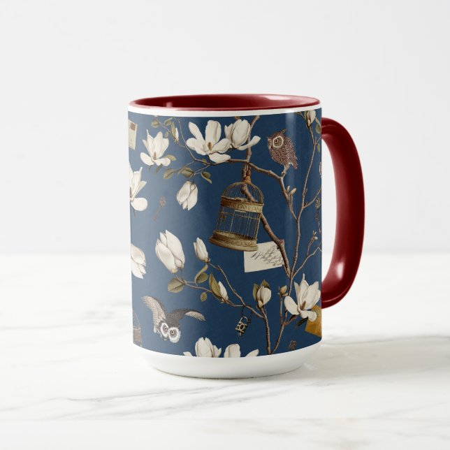 Mug Magnolia Grove with Owls in Marine Blue (Devant droit)