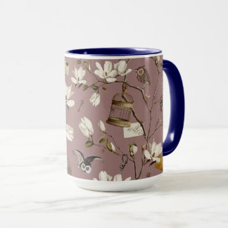 Mug Magnolia Grove with Owls in Mauve Pink