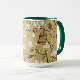 Mug Magnolia Grove with Owls in Mustard Yellow