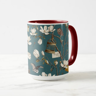 Mug Magnolia Grove with Owls in Teal Blue