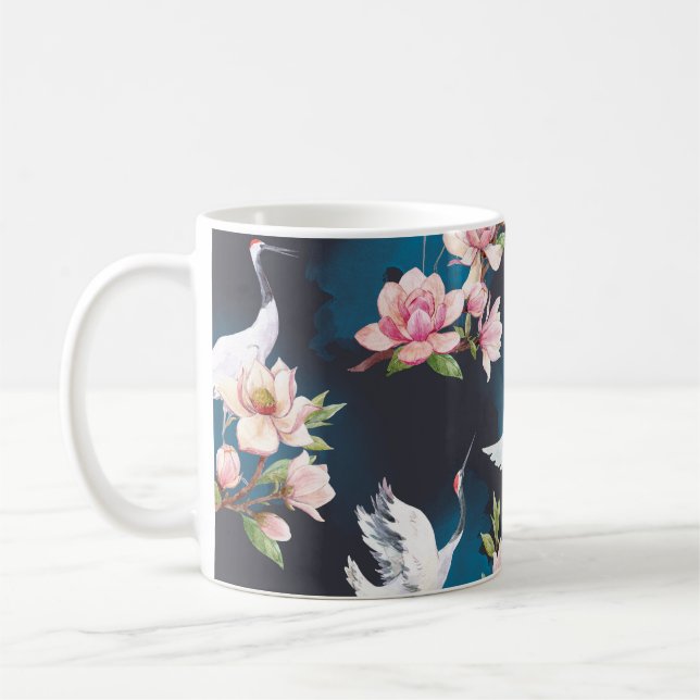 Mug Magnolia Grue Rouge : Aquarelle Japonaise. (Gauche)