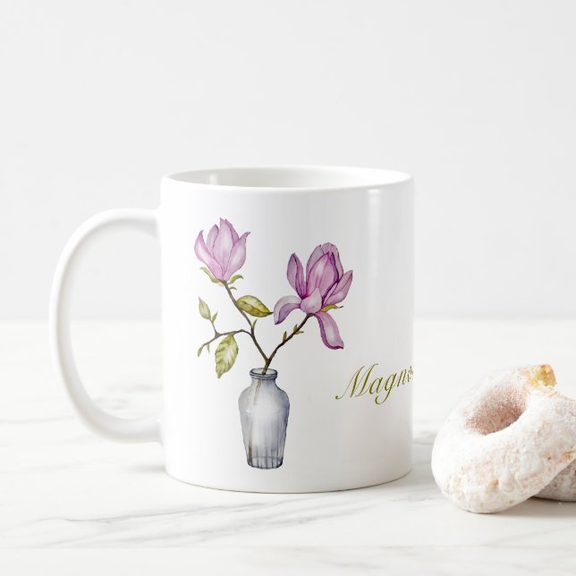 Mug Magnolia Rose Pâle Botanique Aquarelle (Avec donut)