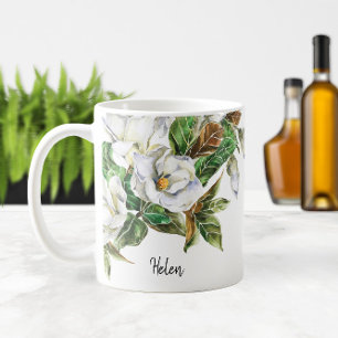 Mug Magnolias d'aquarelle Nom ou monogramme