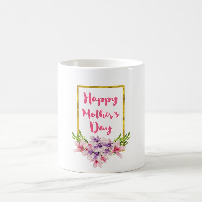 Mug Magnolias d'aquarelle rose et violet de la Fête de (Centre)