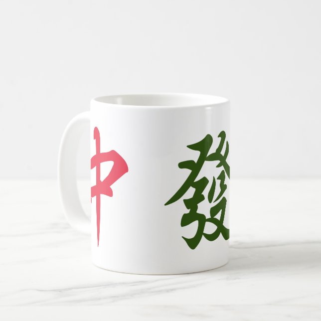 Mug Mahjong Dragons | Dragons rouges verts et blancs (Devant gauche)