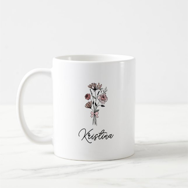 Mug Mai Fleur de naissance et nom élégant du script (Gauche)