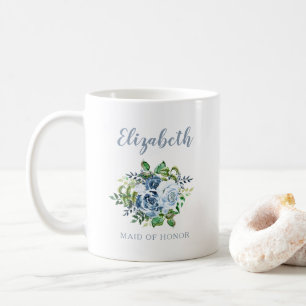 Mug Maid Honor Watercolor Floral Dusty Blue Mariage