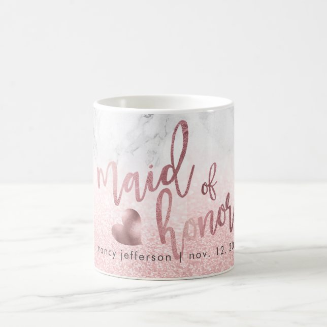 Mug Maid of Honor Script Faux Rose Gold + Snow Bokeh (Centre)